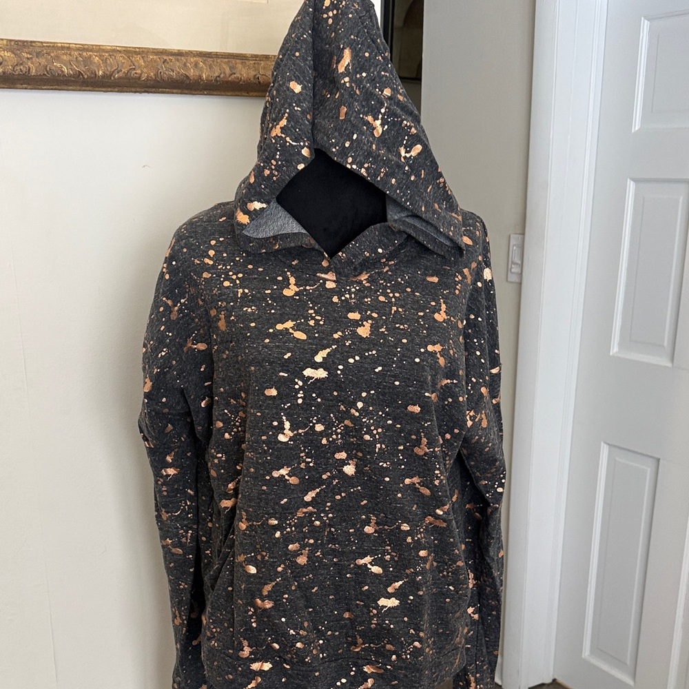 Terez Gray and Rose Gold Foil Print Hoodie Size Large